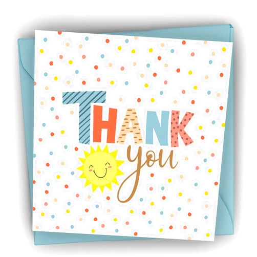Honeyplum Lil Ray of Sunshine Thank You Cards - Pack of 36 Cards With Matching Envelopes - Small Thank You Cards Sized 5 x 5