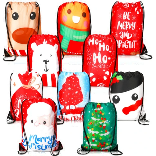 Shappy 10 Pieces Christmas Gift Drawstring Large Bags 15.7 x 13.7 Inch Christmas Wrapping Backpack with Drawstring Christmas Drawstring Goody Treat Bags Xmas Santa Backpack for Christmas Party Favor Supplies