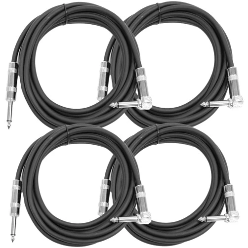 Seismic Audio SAGC10R-Black-4Pack 10-Feet, 4 Pack TS 1/4-Inch to 1/4-Inch Right Angle TS Guitar Cables, Black
