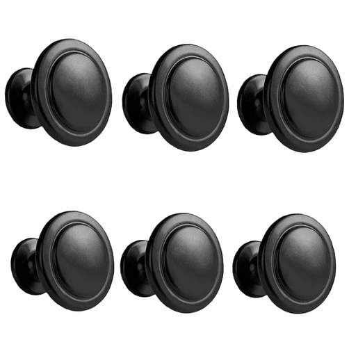 Kalolary Black Cabinet Knobs, 6 Pack 1-1/4 inch Kitchen Drawer Knobs Round Single Hole Cabinet Hardware for Dresser Drawer Cabinet