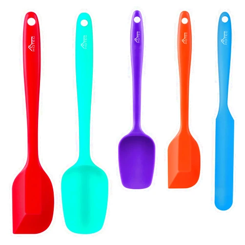 HOTEC Heat Resistant 600℉ Food Grade Silicone Rubber Spatula Set for Baking, Cooking, and Mixing Non Stick Dishwasher Safe BPA-Free Multicolor Set of 5