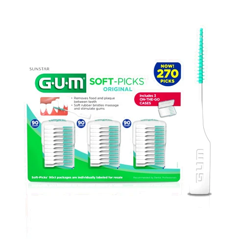 GUM Soft-Picks Original, Easy to Use Dental Picks for Teeth Cleaning and Gum Health, Disposable Interdental Brushes with Convenient Carry Case, Dentist Recommended Dental Picks, 270ct