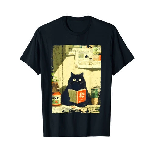 Japanese Gifts Co. Vintage Japanese Cat Book Lovers Librarian Cat Dad Teacher T-Shirt