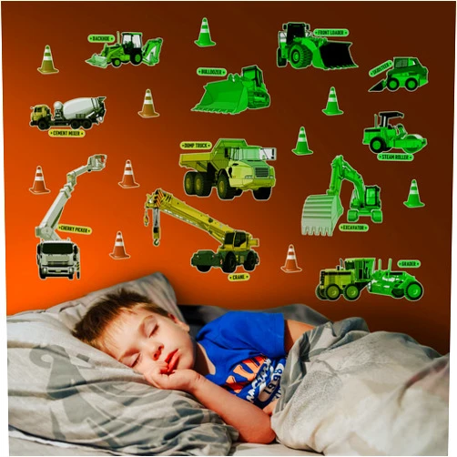 Rayliad Glow in The Dark Construction Wall Stickers – 10 Large Bright Decals for Bedroom Walls and Ceilings – Glowing Sticker Decorations for Girls and Boys Room – Best for Bedtime Adventures