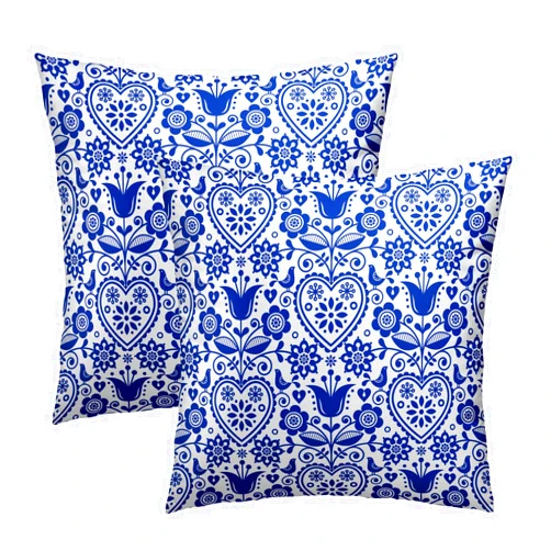 Cafl Scandinavian Folk Art Throw Pillow Covers Retro Nordic Ornament Square Pillowcases Cushion Cover 18x18 Inch for Room Sofa Chair Bed Home Decor Set of 2