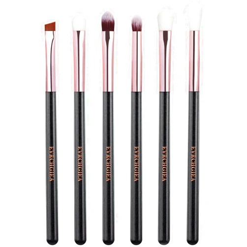 EVRCHGIEA Eye Makeup Brush Set, 6 Pcs Professional Blending Eyeshadow Makeup Brushes for Concealer Eyebrows Eyeliner, Soft Hairs & Wood Handle (black and rose gold)…