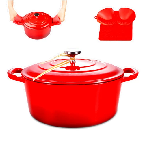 MGKKT 6 Quart Enameled Dutch Oven, Cast Iron Dutch Oven, Covered Dutch Oven, Enamel Stockpot with Lid, Red