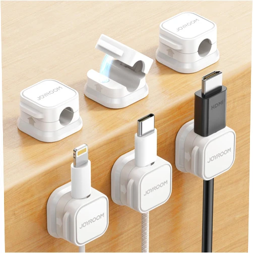 JOYROOM 6 Pack Magnetic Cable Clips [Cable Smooth Adjustable] Cord Holder, Under Desk Cable Management, JOYROOM Adhesive Wire Holder Keeper Organizer for Home Office Desk Phone Car Wall Desktop Nightstand