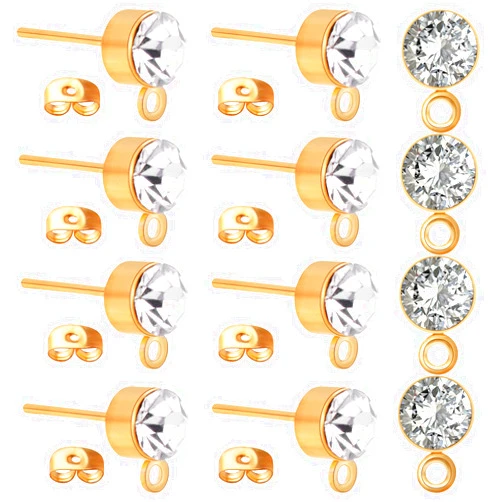 Aylifu 100pcs 5mm Rhinestone Earring Studs Hypoallergenic Earrings Posts with Loop and 100pcs Butterfly Earring Backs for DIY Earring Jewelry Making Supplies