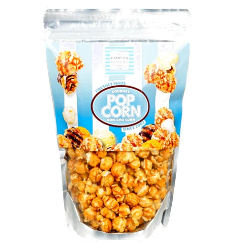 The Hampton Popcorn Company Caramel Popcorn Resealable Zip Bag, 9.5 Ounce, Caramel Corn, Fresh Gourmet Popcorn