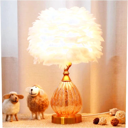 Susisang Feather Night Light LED Desk Lamp Decorative Atmosphere Light, Children Beside Bed Lamp Living Room Lamp Lighting Decor for Bedroom Birthday Wedding Dimmable (White)