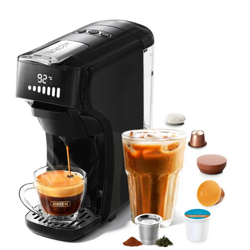 HiBREW H1B 6-in-1 Pods Coffee Maker, 19 Bar Espresso Machine for Pods, Compatible with Kcup*/Nes*/DG*/Espresso Powder, Makes iced coffee (Black)