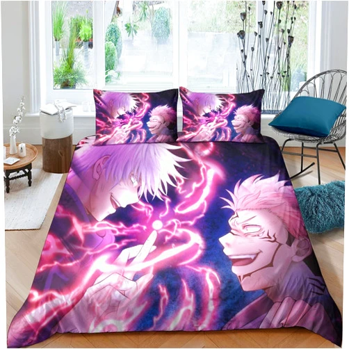 Gerrit Sukuna Cartoon Anime Cute Bed Duvet Cover Yuji Itadori Bedding Sets 3D Printed Lightweight 3 Piece Comforter Sets, 1 Duvet Cover and 2 Pillow Shams for Kids Boys Girls Full（203x228cm）