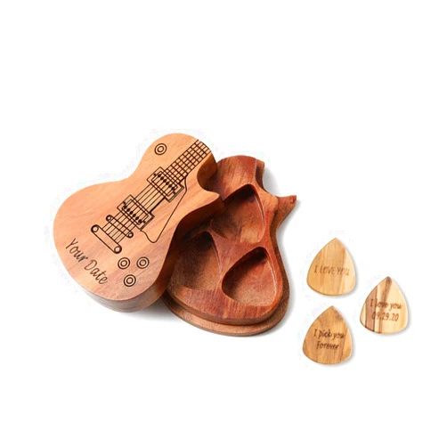 Gemszoo Guitar Picks Custom Any Message 3 Pack in Personalized Guitar Wooden Box Holder Music Gift for Acoustic Electric Bass Guitar Ukulele