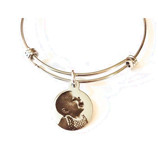 Tucker's Trinkets And Treasures Personalized Laser Engraved Photo Picture Charm on Adjustable Stainless Steel Bracelet Bangle for Mom Grandma
