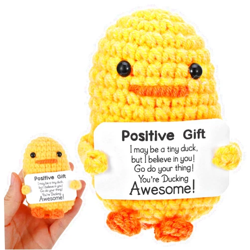 Grevosea Mini Funny Positive Duck, 3 Inch Duck Crochet Cute Wool Funny Knitted Positive Duck Doll Handmade Cheer up Gifts for New Year Christmas Birthday Gifts Friends Party Decoration Encouragement