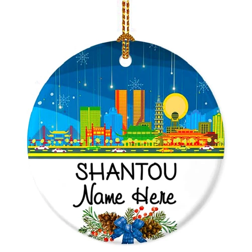 Padovo Shantou City Travel Souvenir Gifts for Women Men Personalized Christmas Ornaments Keepsake Gift for Friends Family Hanging Decoration for Home Custom Circle Ornament Ceramic 3 Inch