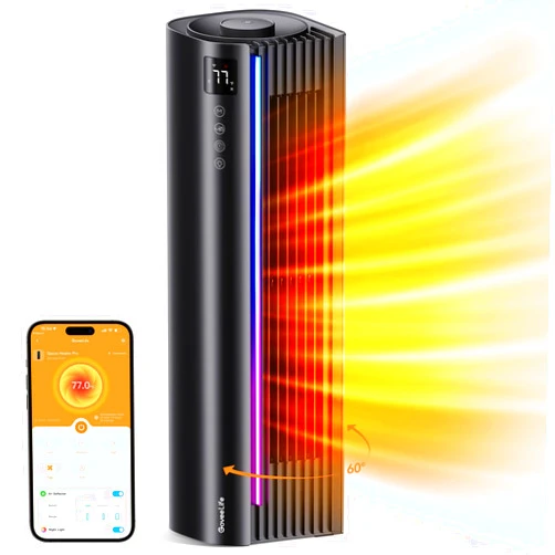 GoveeLife Space Heater Pro for Large Room, Smart Oscillating Ceramic Tower Heater with Thermostat, App & Voice Remote, Auto Modes, 24H Timer, Overheating & Tip-Over Protection 1500W Heater for Indoor