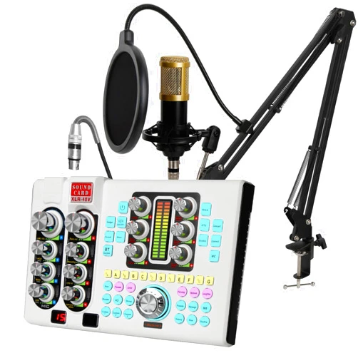 Hosabely Podcast Equipment Bundle Audio Mixer with XLR Microphone Kit for Live Streaming, Podcasting, Recording, Gaming, PC, Guitar (White)