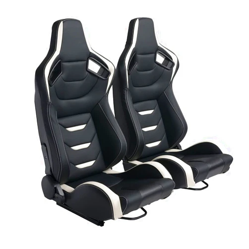 WTRAVEL Racing Seats 2 Pcs Reclinable Bucket Seats with 2 Sliders Adjustable PU Leather Seats Universal Sport Seats for Cars (Black White, 36.6