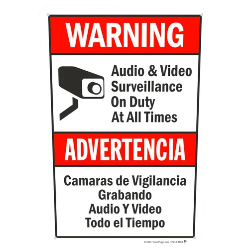SmartSign-S-9392-AL-14 Warning - Audio & Video Surveillance On Duty At All Times Bilingual Sign By | 10