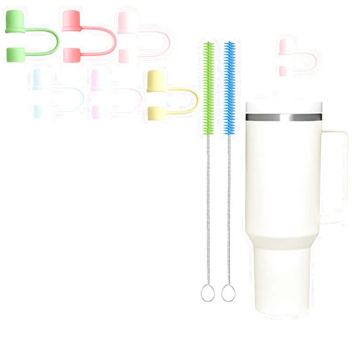 JDMYCYCQXF 6 Straws with Cover Cap for Stanley Cup 40 Oz Tumbler，Reusable Straw with Stopper Tips for Stanley Cup Accessories，Extra Long Hard Plastic Clear Drinking Straw