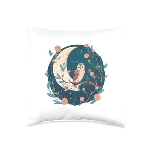 Cottagecore Aesthetic Forestcore Owl Floral NS Cottagecore Aesthetic Floral Cute Owl Owlet Bird Forestcore Throw Pillow, 16x16, Multicolor