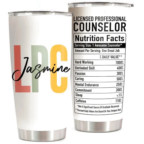 Halenzida17 Personalized Licensed Professional Counselor Tumbler 20 Oz - LPC Gifts For Women Men - Mental Health Counseling Nutrition Facts Appreciation Gifts