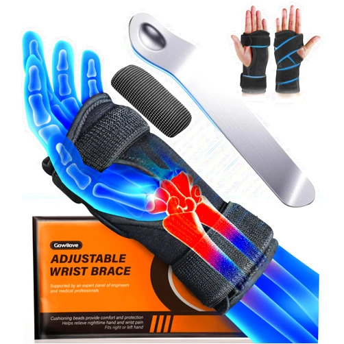 GOWILOVE Carpal Tunnel Wrist Brace with Magnetic Therapy Pad, Extra-Long Adjustable Strap Wrist Support Splint Fits Both Left Right Hand, Hand Brace Night Support for Arthritis Tendonitis Pain Relief