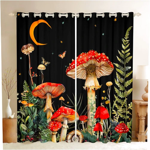Castle Fairy Mushroom Blackout Curtain for Kid Child Boys Girls Bedroom Decor,Cute Cartoon Psychedelic Plant Theme Window Treatment Curtains,Galaxy Starry Sky Draperies (2 Panels) 38
