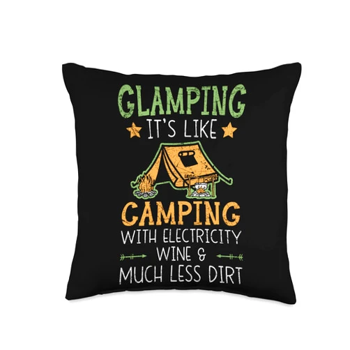 Camping Camper Glamping SteMi Apparel Glamping It's Like Camping with Electricity Camper Throw Pillow, 16x16, Multicolor