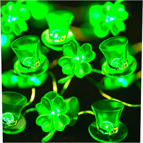 BOHON St Patricks Day Decorations Green Shamrocks Leprechaun Top Hat String Lights 10 ft 30 LEDs Lucky Clover Fairy Lights Battery Operated for Bedroom Feast of Irish Saint Patricks Day Decor