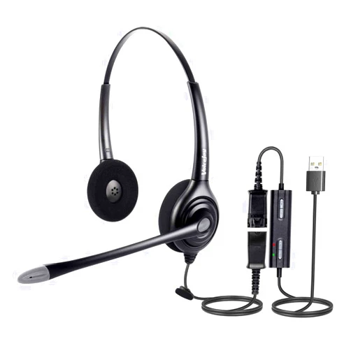 VoiceJoy HD261 USB Plug Headphone Noise Cancelling Headphone with USB to Quick Disconnect Adapter for Laptop, PC,Skype,Zoom,Webinar,Call Center,Office