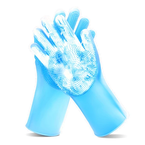 Maiiu Pet Grooming Gloves—Heat Resistant Dog Washing Gloves with High-Density Teeth, Dog Bath Scrubber with Enhanced Five Finger Design, Silicone Gloves for Dogs and Cats Bathing, Massage (Blue)