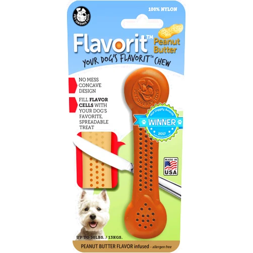 Pet Qwerks Flavorit Nylon Chew BarkBone - Fillable Dog Bone for Moderate Chewers - Peanut Butter Flavor - Medium