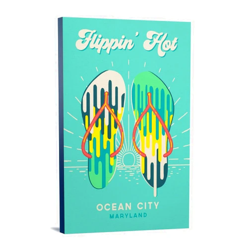 Lantern Press Ocean City, Maryland, Sweet Relief Collection, Flip Flops, Flippin Hot, (16x24 Wrapped Canvas, Wall Decor, Artwork)
