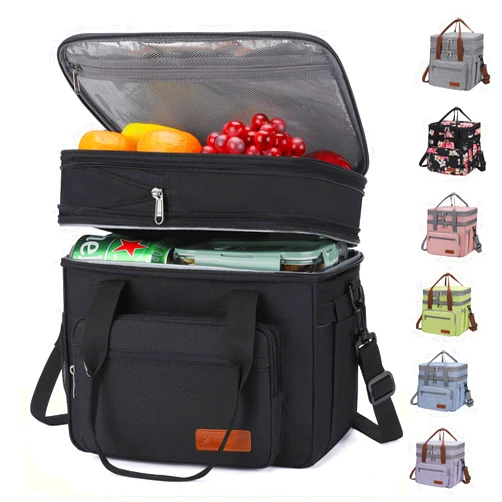 Maelstrom Lunch Box, 23L Insulated Lunch Bag, Expandable Double Deck Cooler Bag, Lightweight Leakproof Tote Bag With Side Tissue Pocket, Suit For Men and Women, Black