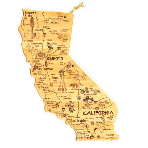 Totally Bamboo Destination California State Shaped Cutting Board, Charcuterie and Cheese Serving Board – California Gift for Home Décor or Everyday Kitchen Use
