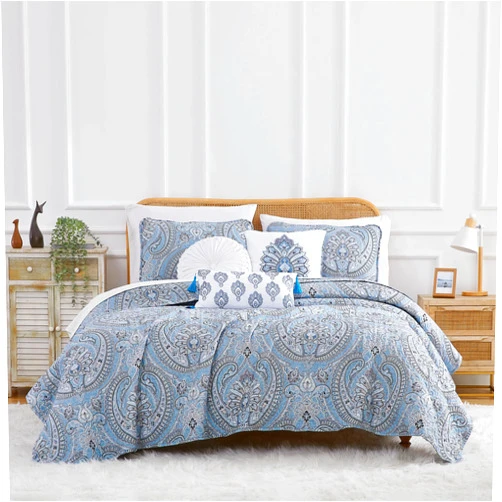 Southshore Fine Living, Inc. Oversized 6-Piece Quilt Queen Bedding Set Lightweight Fabric Soft with one Quilt Bedspread, Two Matching Shams and Three Throw Pillows Pure Melody Aqua, Full/Queen