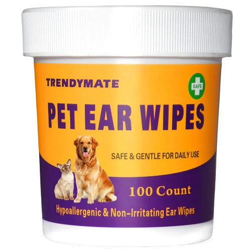TrendyMate Pet Ear Wipes for Dogs & Cats | Gently Remove Ear Wax, Debris | Sooths & Deodorizes - Relieve Ear Itching & Inflammation, All Natural Ingredients | 100 Count