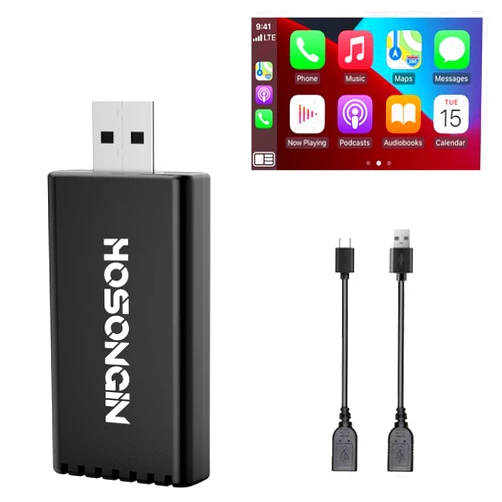HOSONGIN Wireless CarPlay Adapter for Factory Wired CarPlay Convert 2024,Fast and Easy Use Upgrade Wired to Wireless CarPlay Dongle for Fits Cars from 2015, iOS 10+