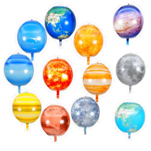 Hrhshw 12pcs 22inch Solar System Balloon, 3D Helium Foil Planet Balloon, Moon Balloon, Earth Balloon, Sun, Mercury, Mars, Venus, Jupiter, Saturn, Uranus, Neptune Balloon for Space Birthday Party