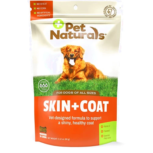 Pet Naturals Skin and Coat for Dogs with Dry, Itchy and Irritated Skin, 30 Chews - Salmon Oil, Vitamin E and Flax Oil - No Corn or Wheat - Vet Recommended