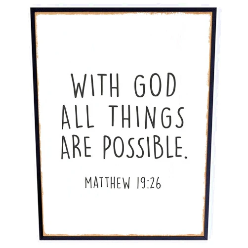 YELLOWBIRD ART & DESIGN Scripture Wall Art & Decor - With God All Things Are Possible Wall Decor - Bible Verse Gifts, Inspirational Quotes Decor - Positive Quote Christian Living room Decor, Christianity Catholic Wall Decor