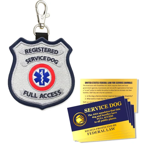 WORKINGSERVICEDOG.COM Registered Service Dog ID Patch Tag - Clips to Vest, Harness, Collar, Leash, or Carrier - Includes 5 Federal Law Handout Cards