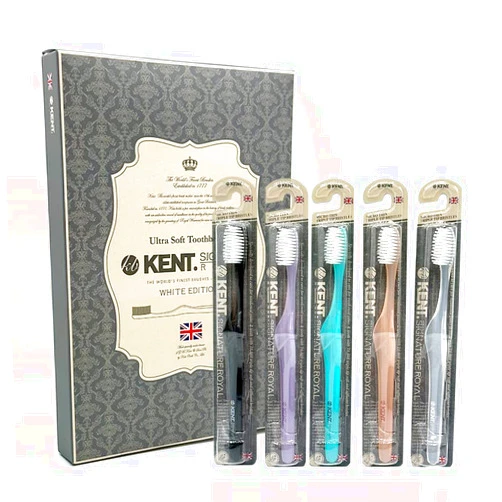 SOUND OF SEOUL [Pack of 5] Kent 10,000 Micro Bristle Manual Toothbrush for Sensitive Gums and Teeth, Made in Korea (Signature Royal - White Edition)