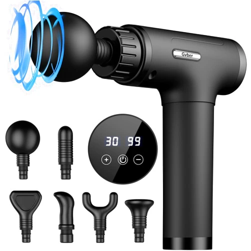 Gvber Massage Gun Deep Tissue, Mini Percussion for Athletes, Portable Muscle with 6 Attachments Pain Relief - Back, Neck, Body & 30 Speed (Black)