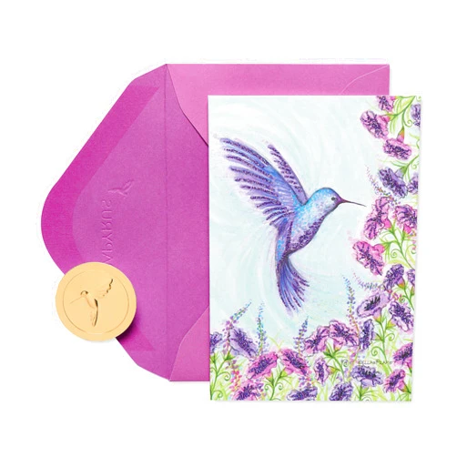 Papyrus Blank Cards with Envelopes - Designed by Bella Pilar, Purple Hummingbird (14-Count)