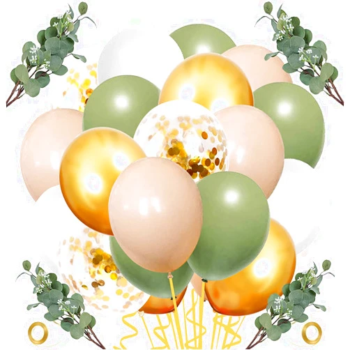 Erweicet 64 PCS Artificial Eucalyptus Leaves Stems Sage Green Blush Balloons, 12 Inch Sage Green Blush Nude Balloons with Artificial Eucalyptus for Baby Bridal Shower Birthday Safari Party Decoration