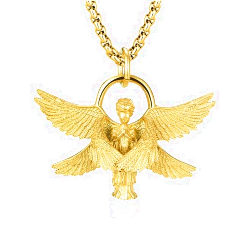 Sifity Seraph Guardian Angel Necklace Christian Prayer Gold Plated Pendant Amulet, For Men, Him, Boyfriend Jewelry Gift 27 Inch | Cadenas Para Hombres